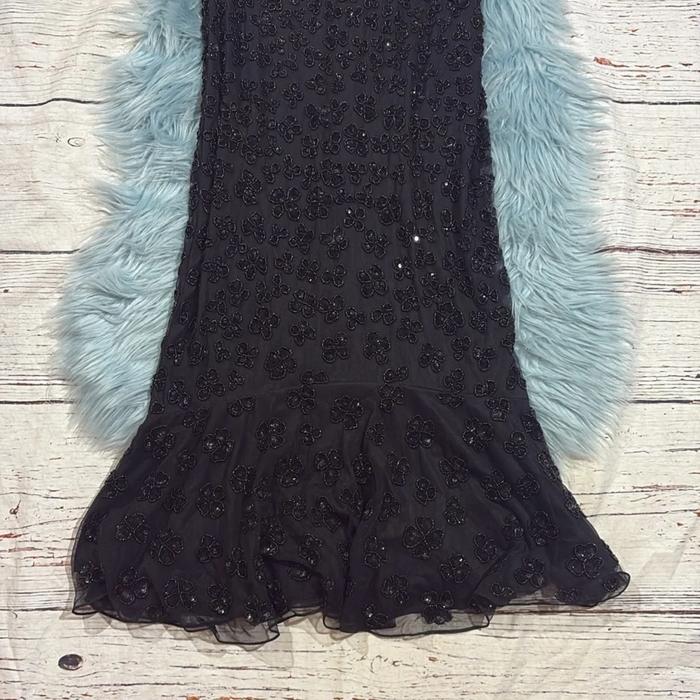 Mac Duggal HAND BEADED FLOUNCE SLEEVE MIDI DRESS Black Style 10771
